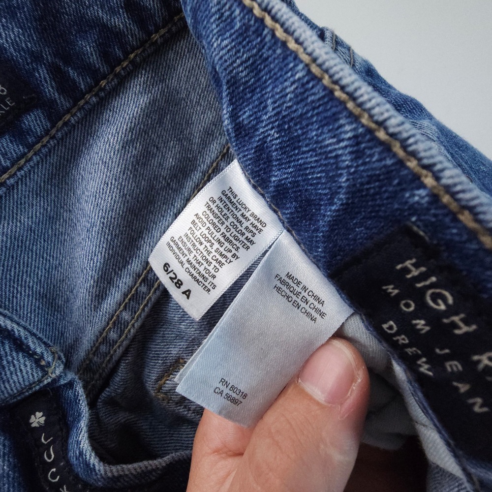 Lucky Brand Drew Mom Jeans Womens 6/28 Blue Vintage High Rise Raw Hem Straight - Picture 9 of 12